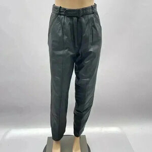 Vintage Leather Pants Size 6 Black High Rise Straight Grunge Biker Trouser Punk